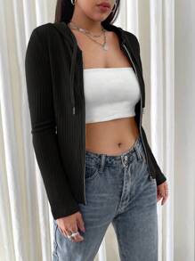 Muchica 1入組拉鍊抽繩連帽夾克 - 黑色 - 查看 5