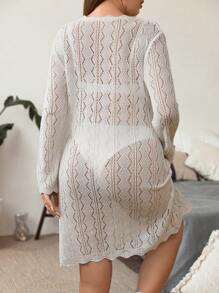 Flirla Plus Cut Out Scallop Trim Sweater Dress Without Lingerie Set - White - View 2