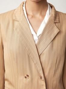 BizChic Lapel Neck Double Breasted Blazer & Skort - Khaki - View 10