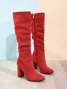 Timesize Women's Fashionable Round Toe Chunky Heel Knee High Boots