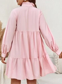 SHEIN Thai sản Đường viền cổ có rãnh Xù Hoa Sen Váy Smock - Hồng - Xem 3