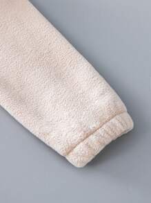 SHEIN Tween Girl 1pc Letter Embroidery Hooded Fleece Jacket - Apricot - View 6