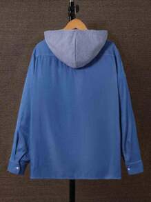 Manfinity Men Flap Pocket Hooded Shirt - Blue - View 2