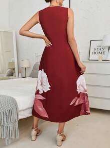 SHEIN Clasi Floral Print Fold Pleated Detail Dress - Red - View 2