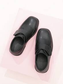 Boys' Retro Stylish Preppy Style Pu Leather Shoes With Hook And Loop For Big Kids