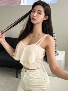 DAZY 素色雙帶吊帶上衣 - 米色 - 查看 3