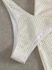 Swim Vcay 夏季沙灘三角比基尼套裝，配沙灘裙 - 杏色 - 查看 3