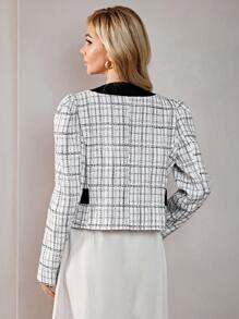 GENKIRA Hoa văn kẻ sọc Đôi ngực Tweed Áo khoác - Nhiều màu - Xem 2