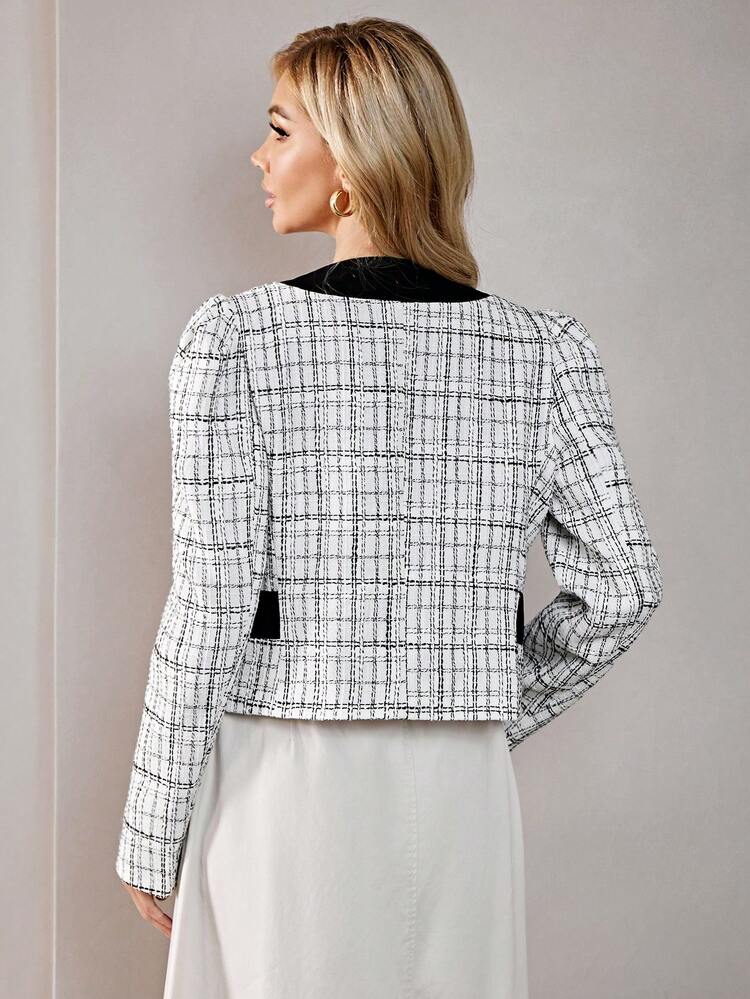 Plaid Pattern Double Breasted Tweed Overcoat Fall Cloth For Women