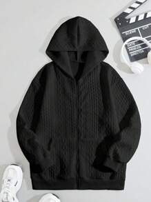 男士拉鏈開襟連帽夾克 - 黑色 - 查看 1