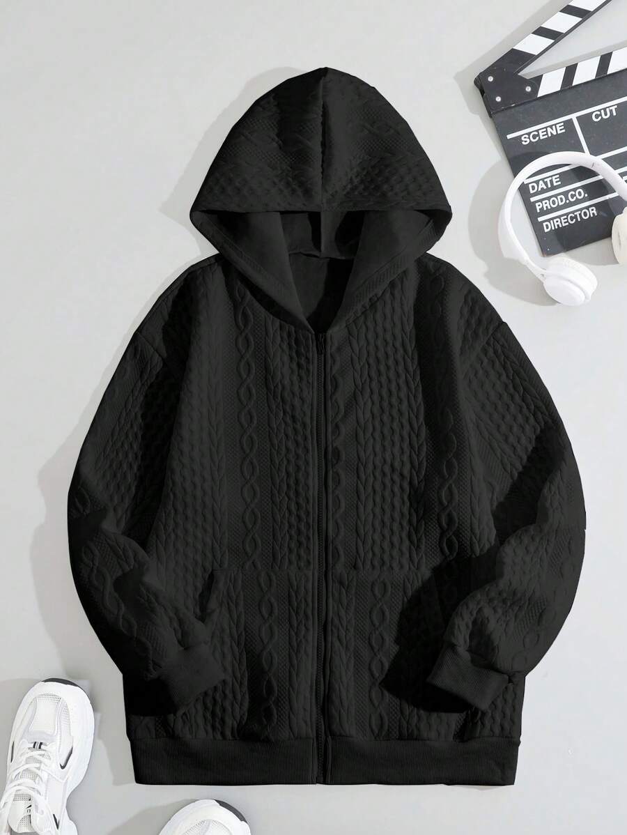 男士拉鏈開襟連帽夾克 - 黑色 - 查看 1