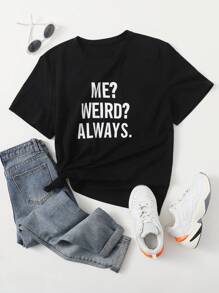 Flirla Plus Letter Graphic Tee Graphic Tees Women Tops - Black - View 1