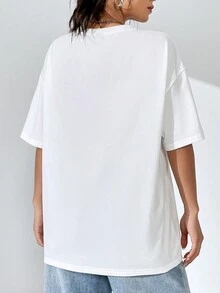 SHEIN Unity 圖案印花落肩袖超大號T恤 - 白色 - 查看 2