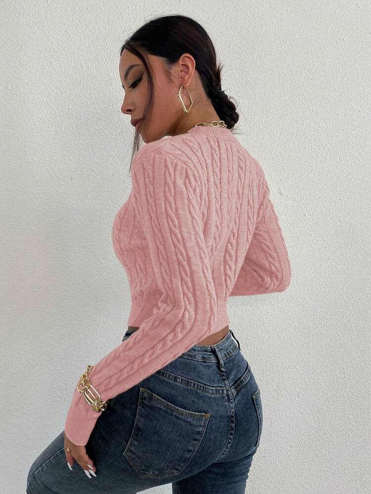 1pc Cable Knit Crop Knit Pullover Fall Winter Sweater