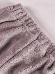 Tween Girl Bear Embroidery Drop Shoulder Flannel Pullover & Pants - Dusty Purple - View 4