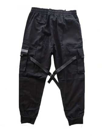 Men's Multiple Pockets With Reflective Tape Decorated Cargo Pants, Fall
