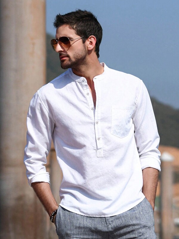 NITAGUT Men's Casual Minimalist Breathable Long Sleeve Shirt