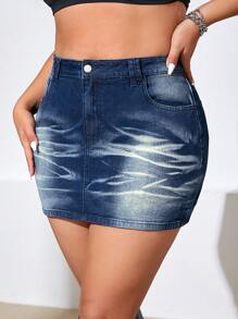SHEIN ICON Plus Zipper Fly Bodycon Denim Skirt