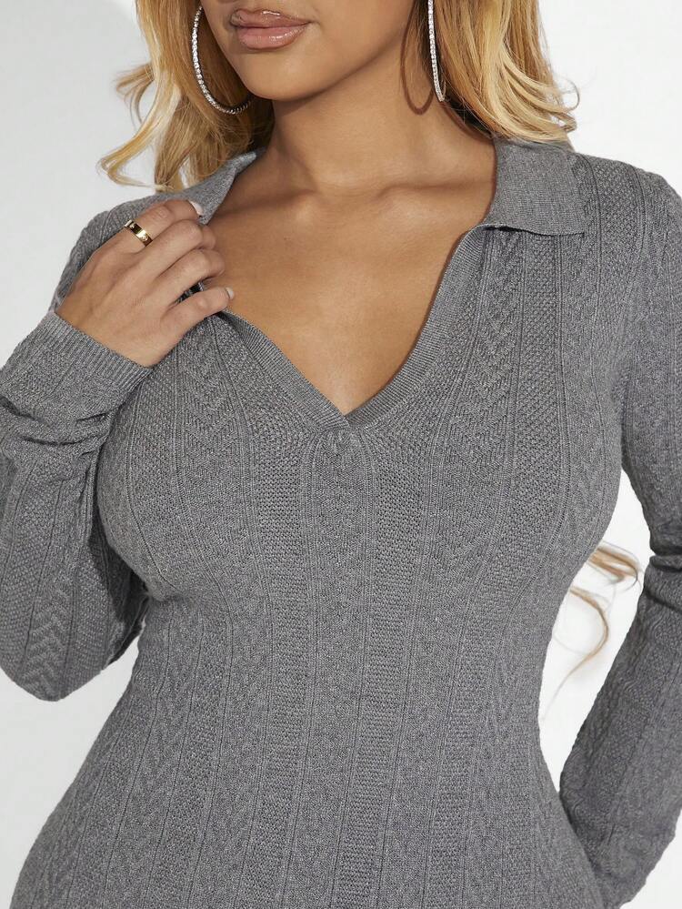 Solid Split Thigh Bodycon Sweater Dress