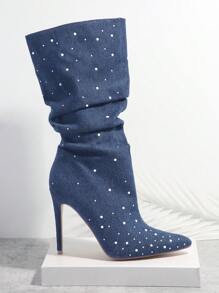 SHUZIA Point Toe Stiletto Heeled Boots - Blue - View 4