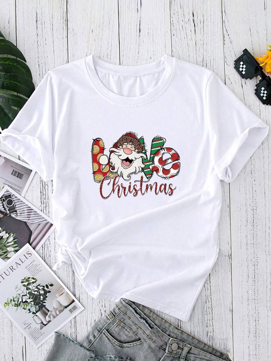 SHEIN LUNE In Giáng sinh Áo thun - trắng - Xem 1