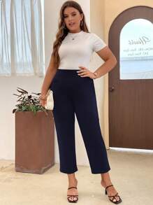 SHEIN Clasi Hơn Cao eo Quần chân thẳng - Màu xanh hải quân - Xem 5