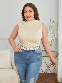 SHEIN Essnce Talla grande Top tank unicolor fruncido - Albaricoque - Ver 3