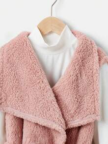 Niñas 1 pieza Abrigo chaleco de cuello cascada con cinturón teddy - Rosa - Ver 4