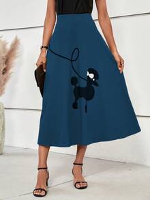 SHEIN Clasi Cartoon Graphic A-line Skirt - Navy Blue - View 4