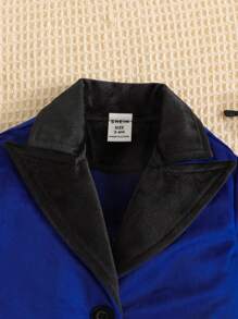 Baby Boy Contrast Lapel Neck Flap Detail Button Front Coat - Blue - View 3