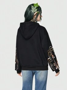 ROMWE Fairycore Mushroom Print Drop Shoulder Hoodie