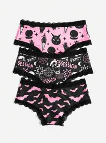 GUZLBT 3pcs Cartoon Graphic Contrast Lace Brief - Multicolor - View 2