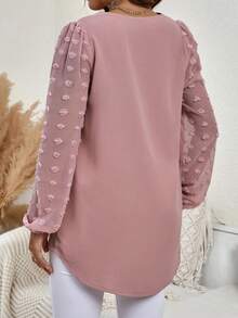 SHEIN Thai sản Chấm Swiss Tay áo lồng đèn Áo sơ mi - Bụi hồng - Xem 4