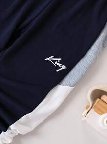 SHEIN Young Boy Letter Graphic Colorblock Sweatshirt & Sweatpants Chic Outfits For Autumn/Winter - Multicolor - View 4