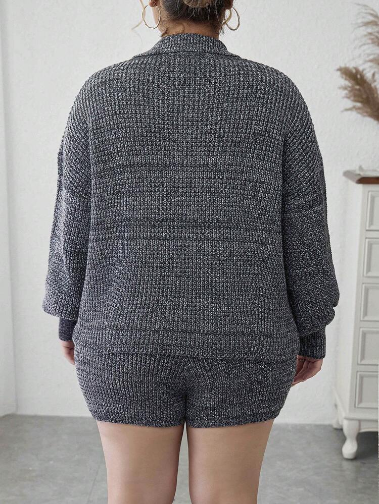Plus Drop Shoulder Sweater & Knit Shorts