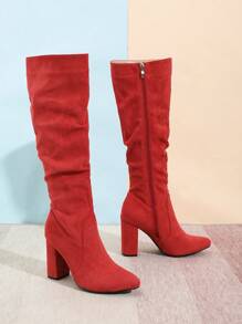 Timesize Women's Fashionable Round Toe Chunky Heel Knee High Boots