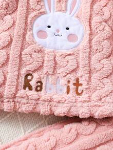 Young Girl Cartoon Embroidery Flannel PJ Set - Pink - View 4