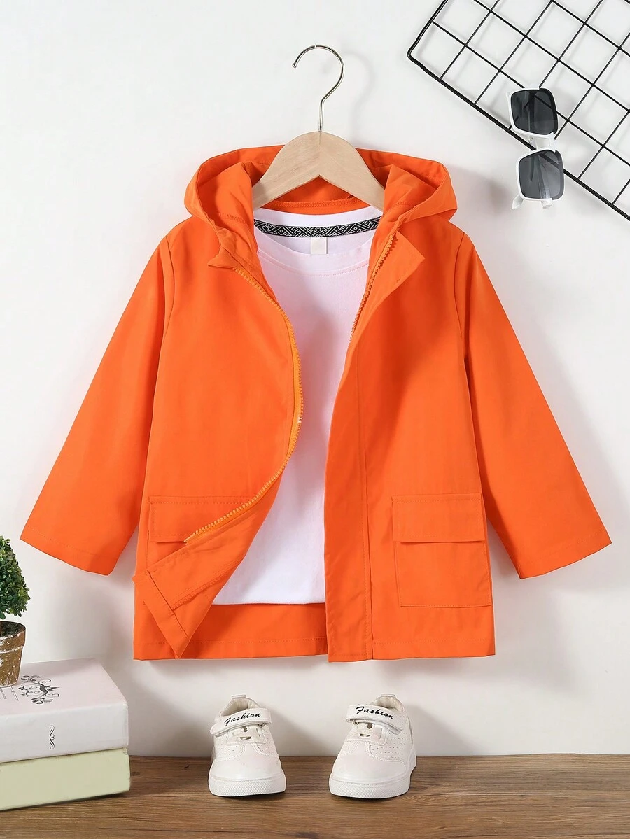 男小童1入組狐狸印花翻蓋口袋3D耳朵連帽外套