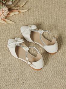 Zapatos Planos Infantiles Para Niña, Blancos Con Perlas De Moda Para Fiestas