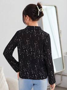 Teen Girls Sequin Button Front Shirt - Black - View 2