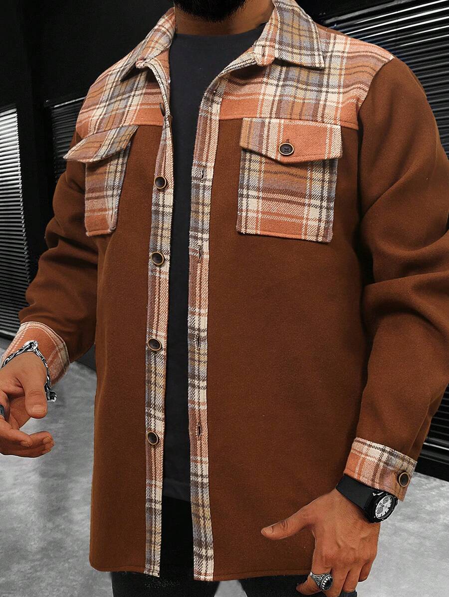 Manfinity Homme Men Plaid Print Flap Pocket Shacket