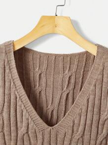 Flirla Plus Cable Knit Sweater Vest - Khaki - View 3