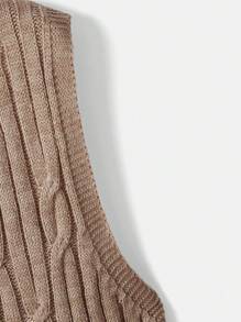 Flirla Plus Cable Knit Sweater Vest - Khaki - View 4