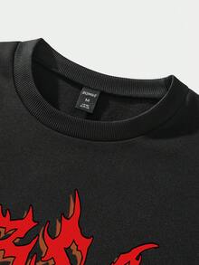 ROMWE MEN Goth 男士字母&蜘蛛網印花保暖套頭衫 - 黑色 - 查看 5