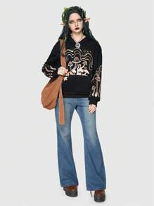 ROMWE Fairycore Mushroom Print Drop Shoulder Hoodie