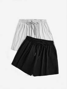 SHEIN Essnce 2pcs Drawstring Waist Track Shorts - Multicolor - View 3