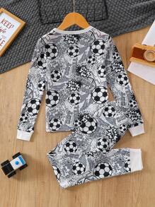 Conjunto De Pijama Com Camiseta E Calça De Futebol Ajustado Para Menino