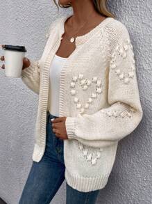 SHEIN LUNE Cárdigan de plumero con pompón detalle de manga raglán - Beis - Ver 5