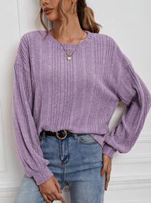 SHEIN Essnce Christmas Outfits Fair Isle-Inspired Knits Red Christmas Women All-Over Print Crew Neck Long Sleeve Casual Tee - Mauve Purple - View 3