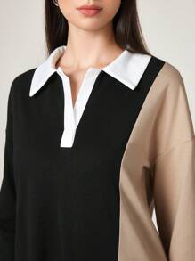 Seusyu 雙色字母貼布Polo領T恤洋裝